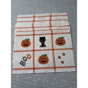 6 Halloween Trick or Treat Placemat Pumpkin Black Cat Ghost Fall 100% Cotton